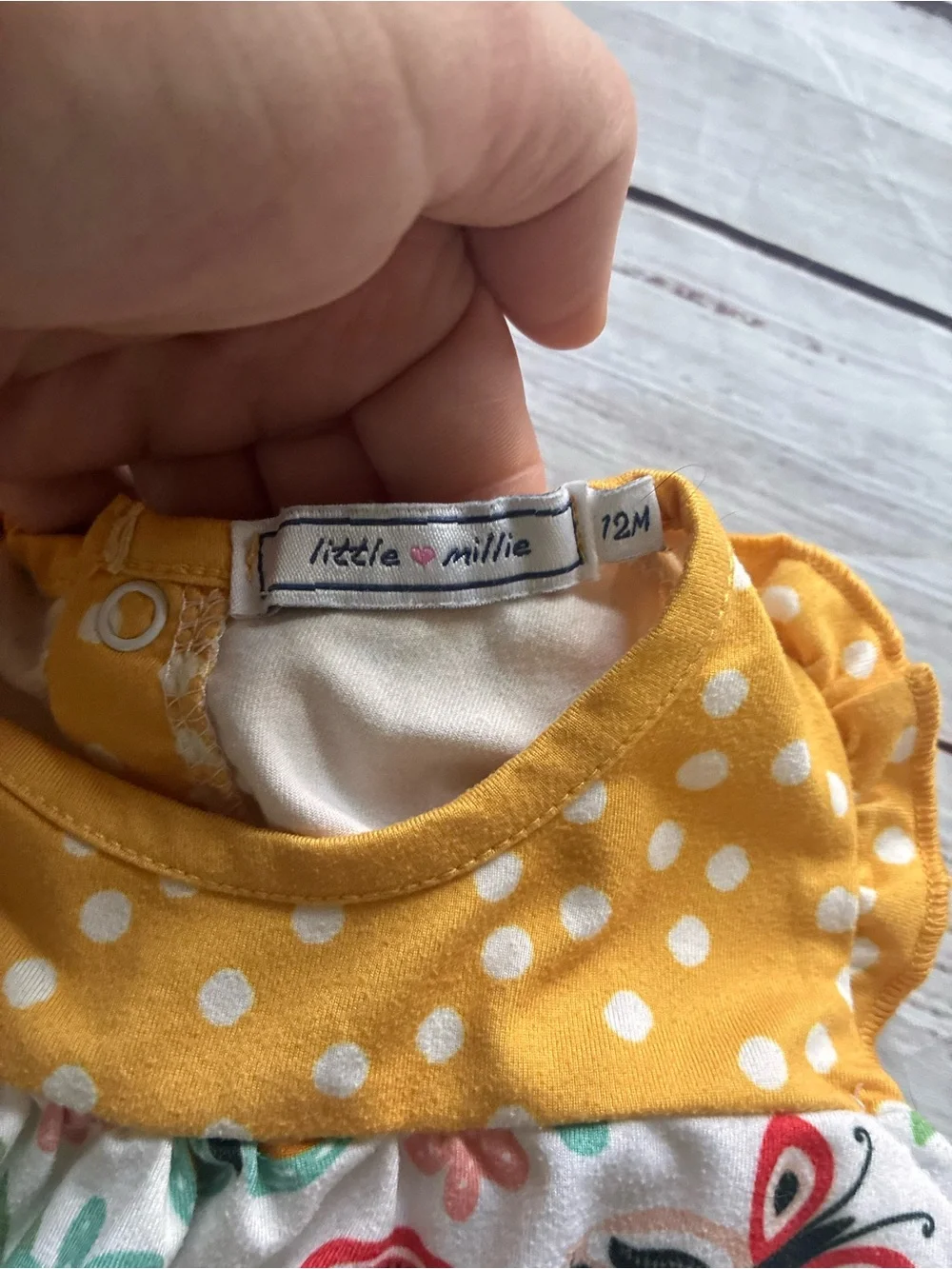 Little Millie Yellow Polka Dot & Butterfly Baby Romper 12 Months